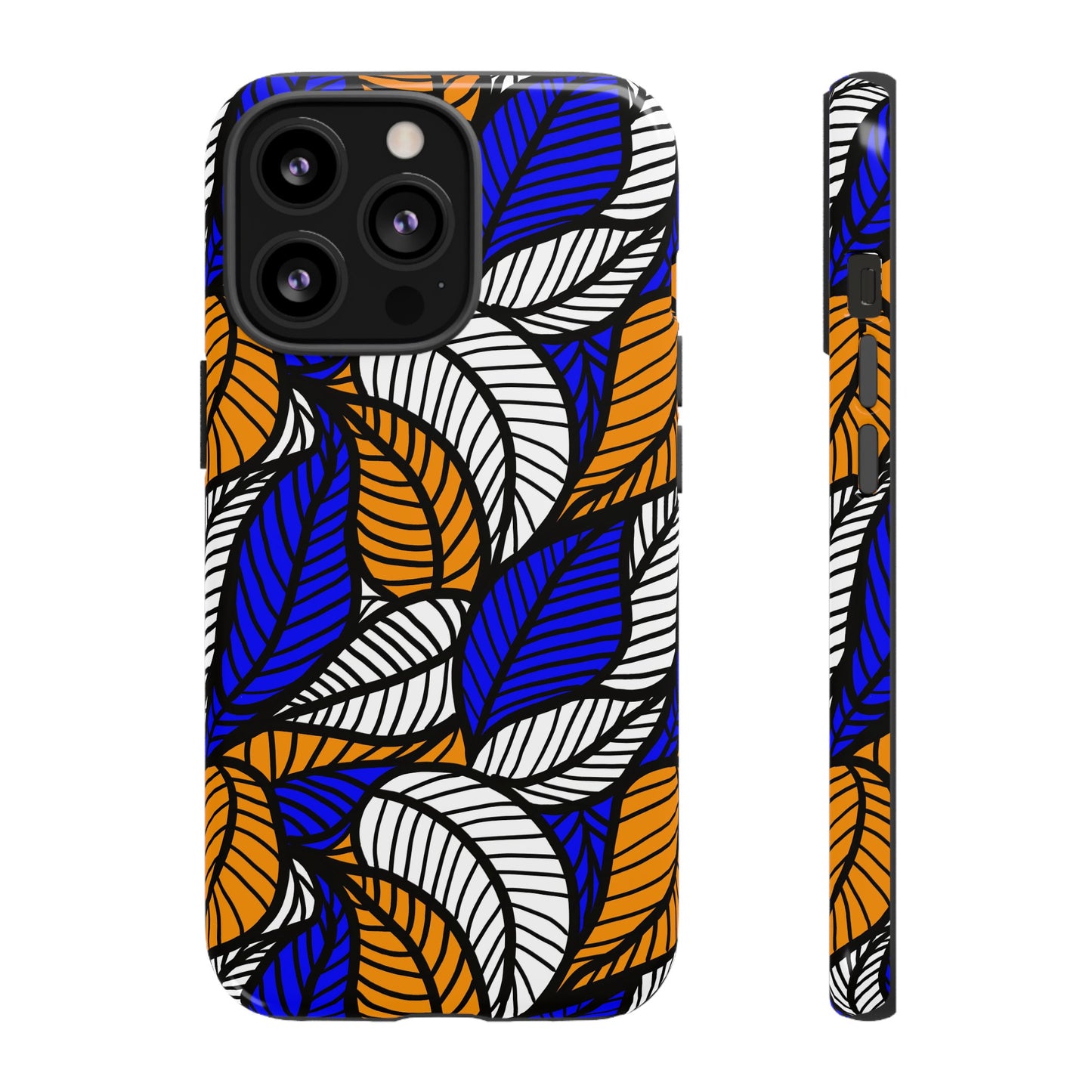 Blue Gold White Ankara Leaf iPhone Tough Cases | African iPhone Case | Afrocentric iPhone Case