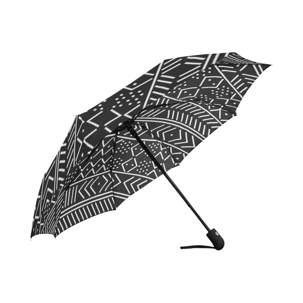 Black & White Mudcloth-Inspired Automatic Foldable Umbrella
