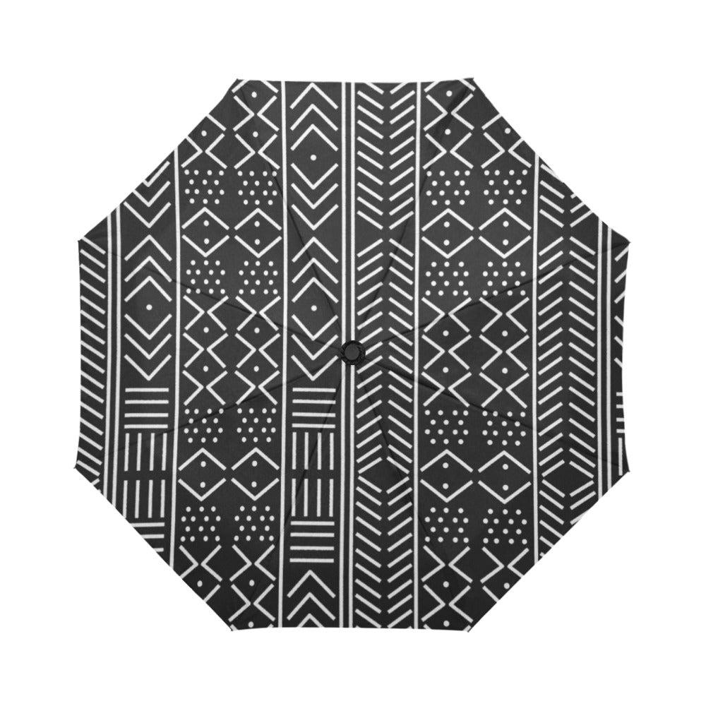 Black & White Mudcloth-Inspired Automatic Foldable Umbrella