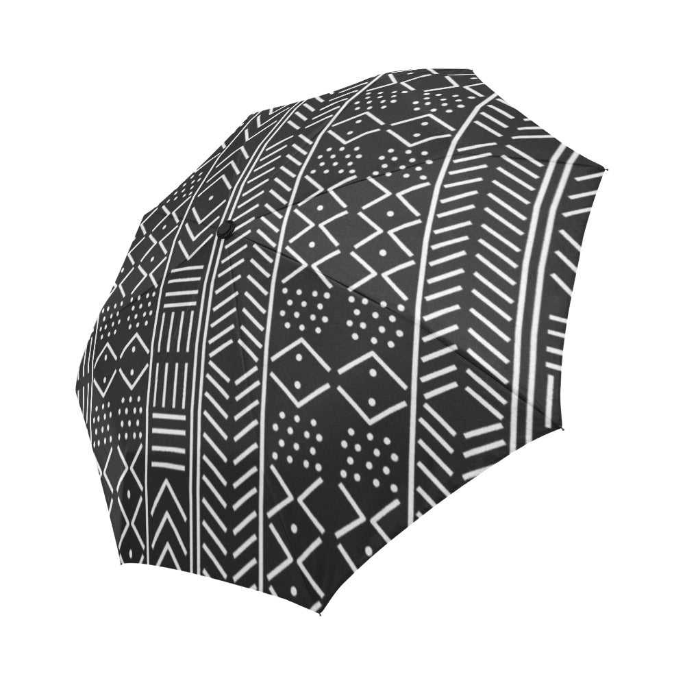 Black & White Mudcloth-Inspired Automatic Foldable Umbrella