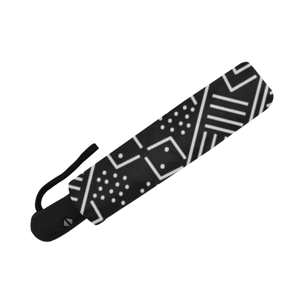 Black & White Mudcloth-Inspired Automatic Foldable Umbrella